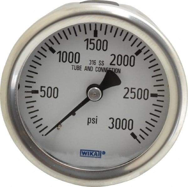 Wika - 2-1/2" Dial, 1/4 Thread, 0-3,000 Scale Range, Pressure Gauge - Center Back Connection Mount, Accurate to 1.5% of Scale - Americas Tooling