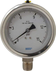 Wika - 4" Dial, 1/2 Thread, 0-15 Scale Range, Pressure Gauge - Lower Connection Mount, Accurate to 1% of Scale - Americas Tooling