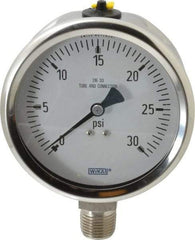 Wika - 4" Dial, 1/2 Thread, 0-30 Scale Range, Pressure Gauge - Lower Connection Mount, Accurate to 1% of Scale - Americas Tooling