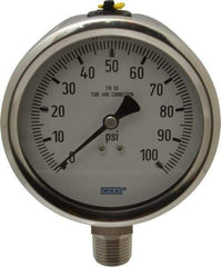 Wika - 4" Dial, 1/2 Thread, 0-100 Scale Range, Pressure Gauge - Lower Connection Mount, Accurate to 1% of Scale - Americas Tooling