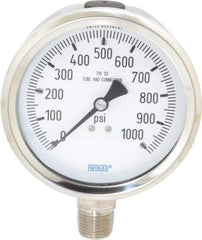 Wika - 4" Dial, 1/2 Thread, 0-1,000 Scale Range, Pressure Gauge - Lower Connection Mount, Accurate to 1% of Scale - Americas Tooling