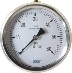 Wika - 4" Dial, 1/2 Thread, 0-60 Scale Range, Pressure Gauge - Lower Back Connection Mount, Accurate to 1% of Scale - Americas Tooling