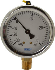 Wika - 2-1/2" Dial, 1/4 Thread, 30-0-30 Scale Range, Pressure Gauge - Lower Connection Mount, Accurate to 1.5% of Scale - Americas Tooling