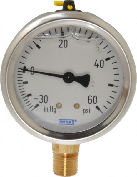 Wika - 2-1/2" Dial, 1/4 Thread, 30-0-60 Scale Range, Pressure Gauge - Lower Connection Mount, Accurate to 1.5% of Scale - Americas Tooling