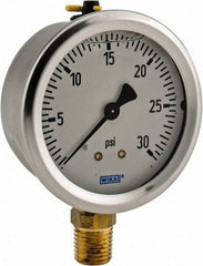 Wika - 2-1/2" Dial, 1/4 Thread, 0-30 Scale Range, Pressure Gauge - Lower Connection Mount, Accurate to 1.5% of Scale - Americas Tooling