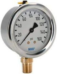 Wika - 2-1/2" Dial, 1/4 Thread, 0-160 Scale Range, Pressure Gauge - Lower Connection Mount, Accurate to 1.5% of Scale - Americas Tooling