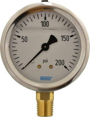 Wika - 2-1/2" Dial, 1/4 Thread, 0-200 Scale Range, Pressure Gauge - Lower Connection Mount, Accurate to 1.5% of Scale - Americas Tooling