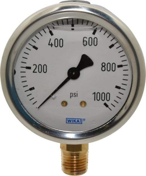 Wika - 2-1/2" Dial, 1/4 Thread, 0-1,000 Scale Range, Pressure Gauge - Lower Connection Mount, Accurate to 1.5% of Scale - Americas Tooling