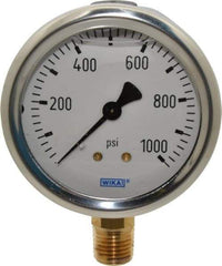 Wika - 2-1/2" Dial, 1/4 Thread, 0-1,000 Scale Range, Pressure Gauge - Lower Connection Mount, Accurate to 1.5% of Scale - Americas Tooling