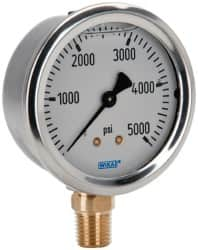 Wika - 2-1/2" Dial, 1/4 Thread, 0-5,000 Scale Range, Pressure Gauge - Lower Connection Mount, Accurate to 1.5% of Scale - Americas Tooling