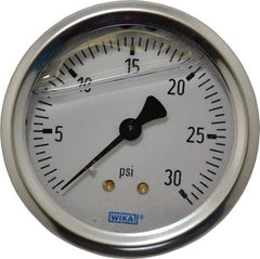 Wika - 2-1/2" Dial, 1/4 Thread, 0-30 Scale Range, Pressure Gauge - Center Back Connection Mount, Accurate to 1.5% of Scale - Americas Tooling