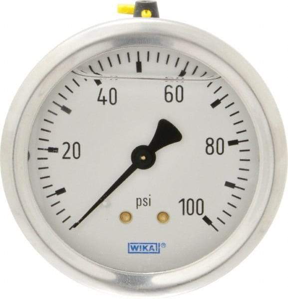 Wika - 2-1/2" Dial, 1/4 Thread, 0-100 Scale Range, Pressure Gauge - Center Back Connection Mount, Accurate to 1.5% of Scale - Americas Tooling