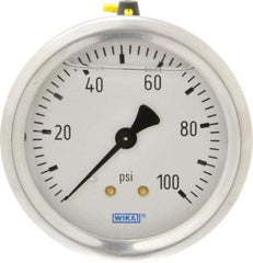 Wika - 2-1/2" Dial, 1/4 Thread, 0-100 Scale Range, Pressure Gauge - Center Back Connection Mount, Accurate to 1.5% of Scale - Americas Tooling