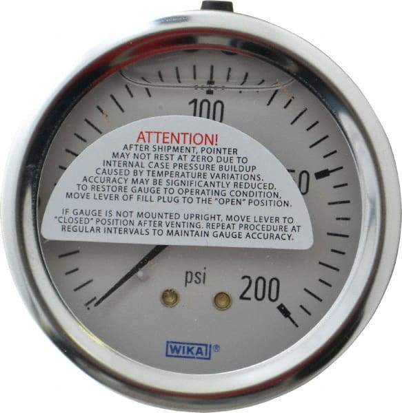 Wika - 2-1/2" Dial, 1/4 Thread, 0-200 Scale Range, Pressure Gauge - Center Back Connection Mount, Accurate to 1.5% of Scale - Americas Tooling