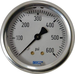 Wika - 2-1/2" Dial, 1/4 Thread, 0-600 Scale Range, Pressure Gauge - Center Back Connection Mount, Accurate to 1.5% of Scale - Americas Tooling