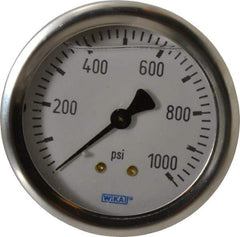 Wika - 2-1/2" Dial, 1/4 Thread, 0-1,000 Scale Range, Pressure Gauge - Center Back Connection Mount, Accurate to 1.5% of Scale - Americas Tooling