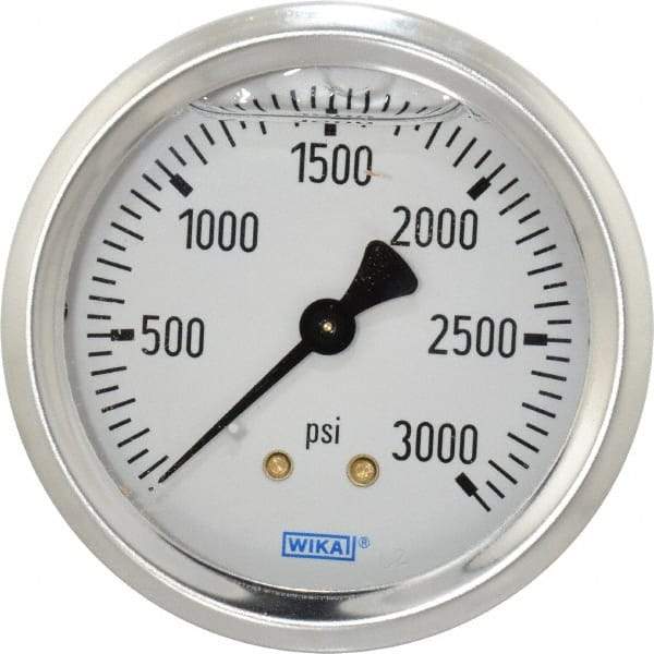 Wika - 2-1/2" Dial, 1/4 Thread, 0-3,000 Scale Range, Pressure Gauge - Center Back Connection Mount, Accurate to 1.5% of Scale - Americas Tooling