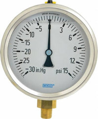 Wika - 4" Dial, 1/4 Thread, 30-0-15 Scale Range, Pressure Gauge - Lower Connection Mount, Accurate to 1% of Scale - Americas Tooling