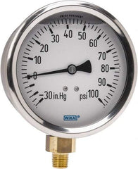 Wika - 4" Dial, 1/4 Thread, 30-0-100 Scale Range, Pressure Gauge - Lower Connection Mount, Accurate to 1% of Scale - Americas Tooling