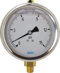 Wika - 4" Dial, 1/4 Thread, 0-15 Scale Range, Pressure Gauge - Lower Connection Mount, Accurate to 1% of Scale - Americas Tooling