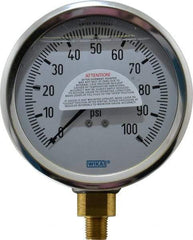 Wika - 4" Dial, 1/4 Thread, 0-100 Scale Range, Pressure Gauge - Lower Connection Mount, Accurate to 1% of Scale - Americas Tooling