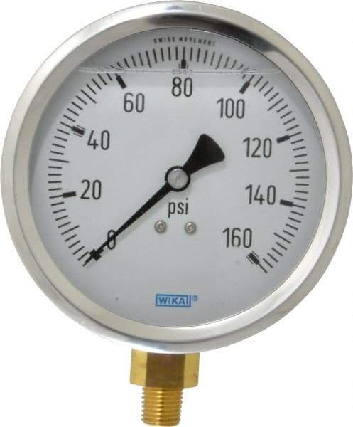 Wika - 4" Dial, 1/4 Thread, 0-160 Scale Range, Pressure Gauge - Lower Connection Mount, Accurate to 1% of Scale - Americas Tooling