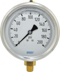 Wika - 4" Dial, 1/4 Thread, 0-200 Scale Range, Pressure Gauge - Lower Connection Mount, Accurate to 1% of Scale - Americas Tooling