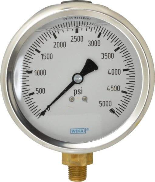 Wika - 4" Dial, 1/4 Thread, 0-5,000 Scale Range, Pressure Gauge - Lower Connection Mount, Accurate to 1% of Scale - Americas Tooling