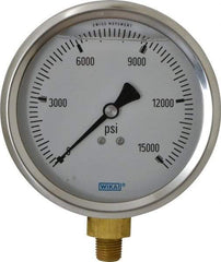 Wika - 4" Dial, 1/4 Thread, 0-15,000 Scale Range, Pressure Gauge - Lower Connection Mount, Accurate to 1% of Scale - Americas Tooling