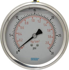 Wika - 4" Dial, 1/4 Thread, 0-30 Scale Range, Pressure Gauge - Lower Back Connection Mount, Accurate to 1% of Scale - Americas Tooling