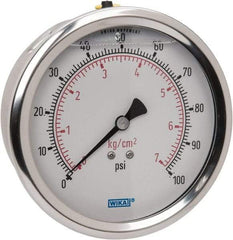 Wika - 4" Dial, 1/4 Thread, 0-100 Scale Range, Pressure Gauge - Lower Back Connection Mount, Accurate to 1% of Scale - Americas Tooling