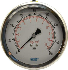 Wika - 4" Dial, 1/4 Thread, 0-160 Scale Range, Pressure Gauge - Lower Back Connection Mount, Accurate to 1% of Scale - Americas Tooling