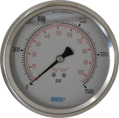 Wika - 4" Dial, 1/4 Thread, 0-1,500 Scale Range, Pressure Gauge - Lower Back Connection Mount, Accurate to 1% of Scale - Americas Tooling