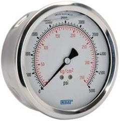 Wika - 4" Dial, 1/4 Thread, 0-5,000 Scale Range, Pressure Gauge - Lower Back Connection Mount, Accurate to 1% of Scale - Americas Tooling