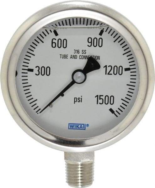 Wika - 2-1/2" Dial, 1/4 Thread, 0-1,500 Scale Range, Pressure Gauge - Lower Connection Mount, Accurate to 1.5% of Scale - Americas Tooling