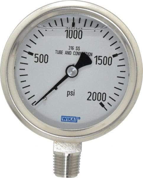 Wika - 2-1/2" Dial, 1/4 Thread, 0-2,000 Scale Range, Pressure Gauge - Lower Connection Mount, Accurate to 1.5% of Scale - Americas Tooling