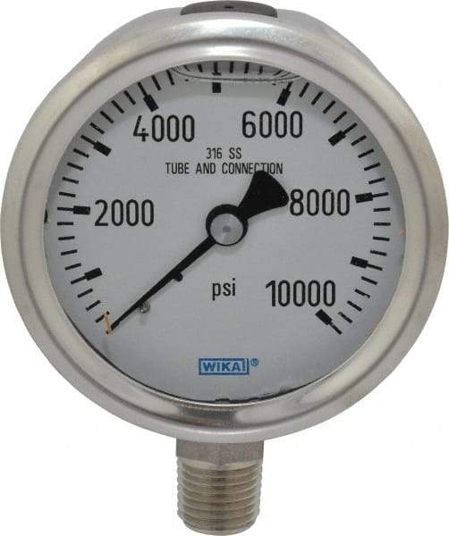 Wika - 2-1/2" Dial, 1/4 Thread, 0-10,000 Scale Range, Pressure Gauge - Lower Connection Mount, Accurate to 1.5% of Scale - Americas Tooling