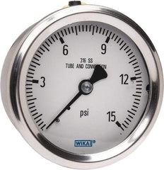 Wika - 2-1/2" Dial, 1/4 Thread, 0-15 Scale Range, Pressure Gauge - Center Back Connection Mount, Accurate to 1.5% of Scale - Americas Tooling