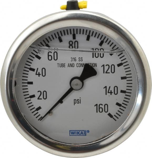 Wika - 2-1/2" Dial, 1/4 Thread, 0-160 Scale Range, Pressure Gauge - Center Back Connection Mount, Accurate to 1.5% of Scale - Americas Tooling