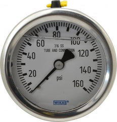 Wika - 2-1/2" Dial, 1/4 Thread, 0-160 Scale Range, Pressure Gauge - Center Back Connection Mount, Accurate to 1.5% of Scale - Americas Tooling