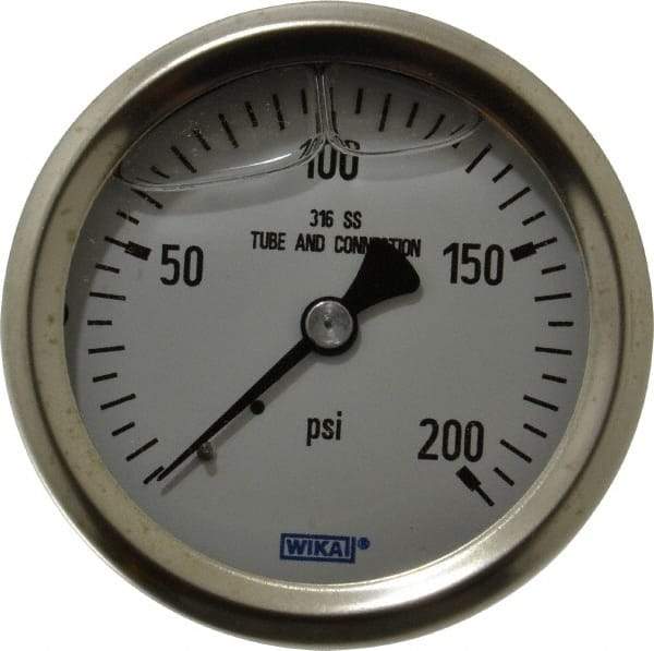 Wika - 2-1/2" Dial, 1/4 Thread, 0-200 Scale Range, Pressure Gauge - Center Back Connection Mount, Accurate to 1.5% of Scale - Americas Tooling