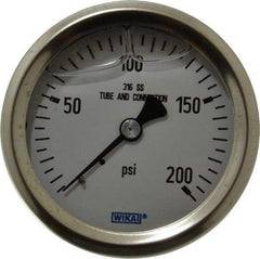 Wika - 2-1/2" Dial, 1/4 Thread, 0-200 Scale Range, Pressure Gauge - Center Back Connection Mount, Accurate to 1.5% of Scale - Americas Tooling