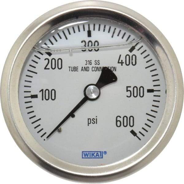 Wika - 2-1/2" Dial, 1/4 Thread, 0-600 Scale Range, Pressure Gauge - Center Back Connection Mount, Accurate to 1.5% of Scale - Americas Tooling