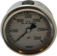 Wika - 2-1/2" Dial, 1/4 Thread, 0-3,000 Scale Range, Pressure Gauge - Center Back Connection Mount, Accurate to 1.5% of Scale - Americas Tooling