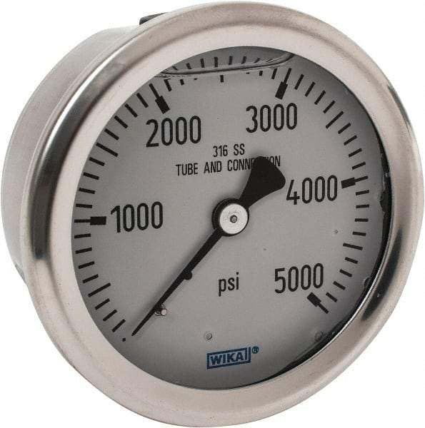 Wika - 2-1/2" Dial, 1/4 Thread, 0-5,000 Scale Range, Pressure Gauge - Center Back Connection Mount, Accurate to 1.5% of Scale - Americas Tooling