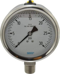 Wika - 4" Dial, 1/2 Thread, 0-30 Scale Range, Pressure Gauge - Lower Connection Mount, Accurate to 1% of Scale - Americas Tooling