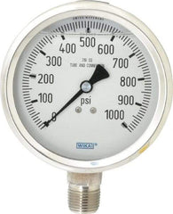 Wika - 4" Dial, 1/2 Thread, 0-1,000 Scale Range, Pressure Gauge - Lower Connection Mount, Accurate to 1% of Scale - Americas Tooling