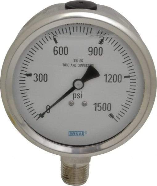 Wika - 4" Dial, 1/2 Thread, 0-1,500 Scale Range, Pressure Gauge - Lower Connection Mount, Accurate to 1% of Scale - Americas Tooling