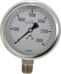 Wika - 4" Dial, 1/2 Thread, 0-3,000 Scale Range, Pressure Gauge - Lower Connection Mount, Accurate to 1% of Scale - Americas Tooling