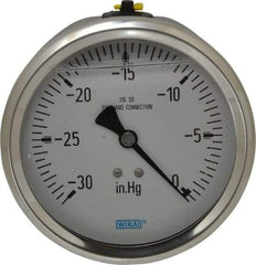 Wika - 4" Dial, 1/2 Thread, 30-0 Scale Range, Pressure Gauge - Lower Back Connection Mount, Accurate to 1% of Scale - Americas Tooling